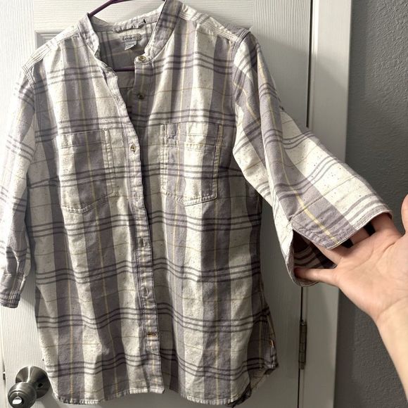 Carhartt Women's Relaxed Fit 3/4 Sleeve Plaid Shirt Gule Gray purple tan Large - Picture 11 of 12